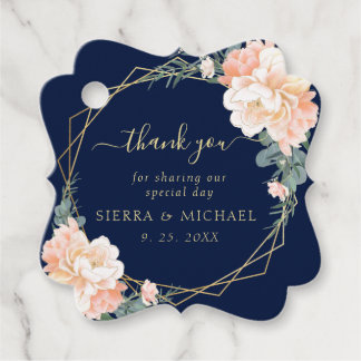 Etiquetas Para Lembrancinhas Casamento Floral de Pêssego Azul-Dourado Azul-Blus