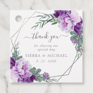 Etiquetas Para Lembrancinhas Casamento Floral Elegante Roxo e Prata