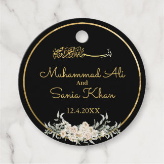 Etiquetas Para Lembrancinhas Casamento Floral Muçulmano, negro e Dourado