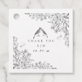 Etiquetas Para Lembrancinhas Casamento Floral Preto e Branco Clássico Elegante