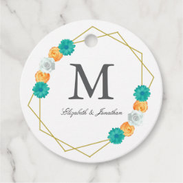 Etiquetas Para Lembrancinhas Casamento Geométrico Floral Laranja Turquesa