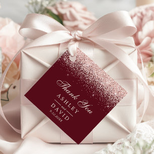 Etiquetas Para Lembrancinhas Casamento Moderno Burgundy com Confete em Rose Gol