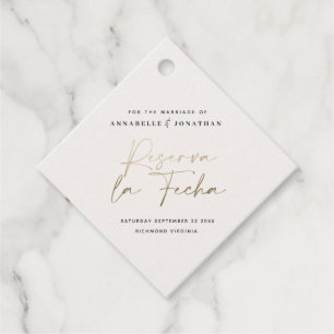 Etiquetas Para Lembrancinhas Casamento moderno Reserva la Fecha creme ouro Salv