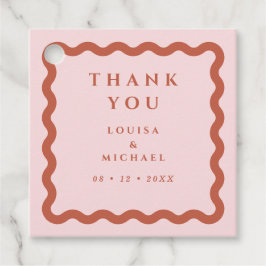 Etiquetas Para Lembrancinhas Casamento Retro Wavy Frame Blush & Terracotta