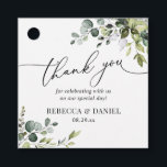Etiquetas Para Lembrancinhas Casamento Rustic Greenery Eucalyptus Obrigado<br><div class="desc">Projetado para coordenar com nossa Coleção Boho Greenery,  essa etiqueta personalizável,  apresenta ramificações de aquarela com texto gráfico caligráfico,  pareado com uma serifa de classe em preto. Itens correspondentes disponíveis.</div>