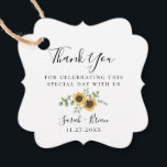 Etiquetas Para Lembrancinhas Casamento Rustic Sunflower Eucalyptus<br><div class="desc">Elegante buquê floral de aquarelas e eucalipto,  obrigado de casamento você favorece etiquetas. A parte traseira da etiqueta apresenta cor azul marinho sólida.</div>