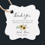Etiquetas Para Lembrancinhas Casamento Rustic Sunflower Eucalyptus<br><div class="desc">Elegante buquê floral de aquarelas e eucalipto,  obrigado de casamento você favorece etiquetas. A parte traseira da etiqueta apresenta cor azul marinho sólida.</div>