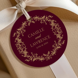 Etiquetas Para Lembrancinhas Casamento Toile Floral Moldura Champagne Borgonha