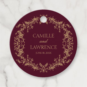 Etiquetas Para Lembrancinhas Casamento Toile Floral Moldura Champagne Borgonha