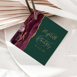 Etiquetas Para Lembrancinhas Casamento Verde Dourado com Burgundy do Script Geo