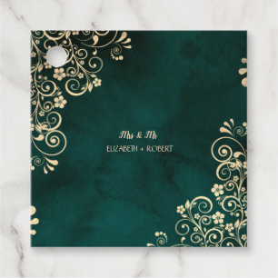 Etiquetas Para Lembrancinhas Casamento Verde Esmeralda com Ondas de Ouro