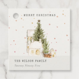 Etiquetas Para Lembrancinhas Casas de Árvore Branca de Neve Saudações Feliz de 