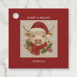 Etiquetas Para Lembrancinhas Casca russa com Vaca Highland com Santa Hat