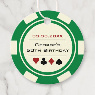 Etiquetas Para Lembrancinhas Casino Poker Chip Green e Cream White Birday