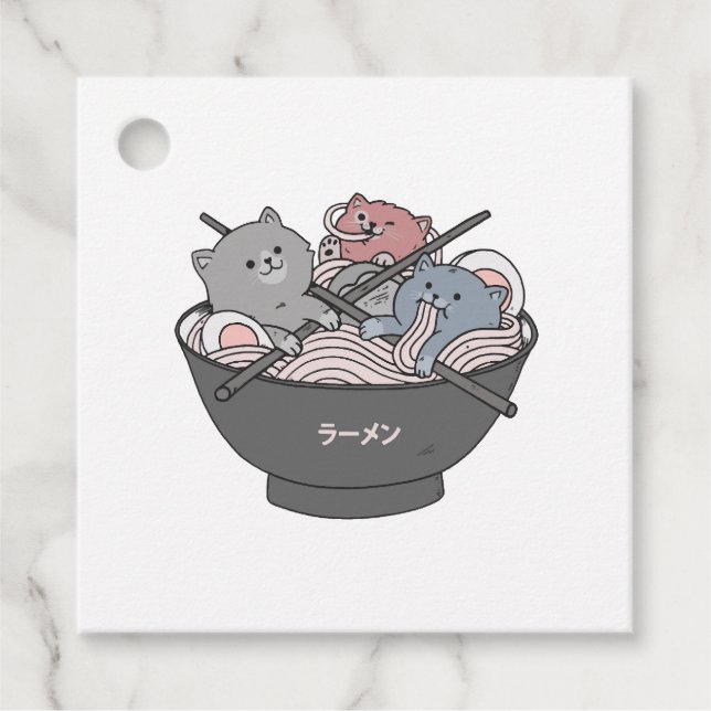 Etiquetas Para Lembrancinhas Cat Ramen Kawaii (Frente)