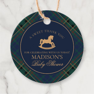 Etiquetas Para Lembrancinhas Cavalo de Balanço Xadrez Tartan Chá de Bebê Círcul