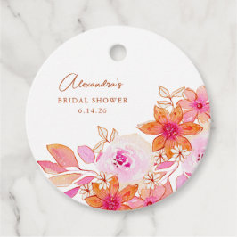 Etiquetas Para Lembrancinhas Chá de Bebê Boho Aquarela Flores Rosa Laranja