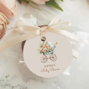 Etiquetas Para Lembrancinhas Chá de Bebê Carruagem de Bebê Floral Boho