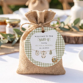 Etiquetas Para Lembrancinhas Chá de Bebê Churrasco Gingham Sage Rústico Persona