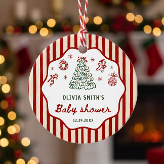 Etiquetas Para Lembrancinhas Chá de Bebê de Natal Red Stripe
