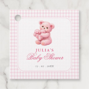 Etiquetas Para Lembrancinhas Chá de Bebê do Ursinho de Gingham Rosa Pequeno Cor