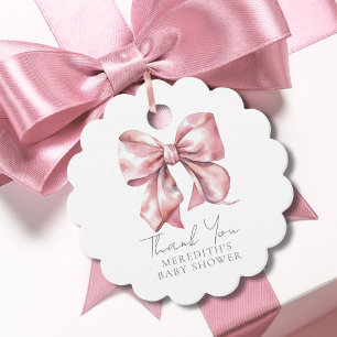Etiquetas Para Lembrancinhas Chá de Bebê Elegante com Laço Rosa Bege