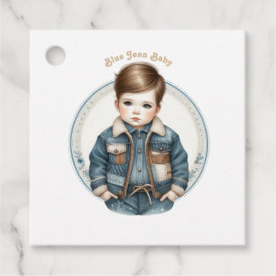 Etiquetas Para Lembrancinhas Chá de Bebê em Jeans Azul Bebê Denim Rústico