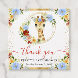 Etiquetas Para Lembrancinhas Chá de Bebê Floral Girafa Fofa da Selva em Aquarel