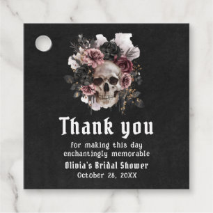 Etiquetas Para Lembrancinhas Chá de Bebê Floral Preto de Halloween Caveira Góti