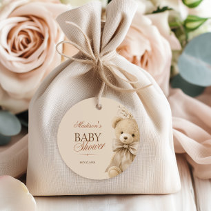 Etiquetas Para Lembrancinhas Chá de Bebê Floral Urso Teddy Bege Neutro
