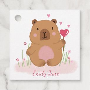 Etiquetas Para Lembrancinhas Chá de Bebê Rosa Personalizado com Capivara Fofa