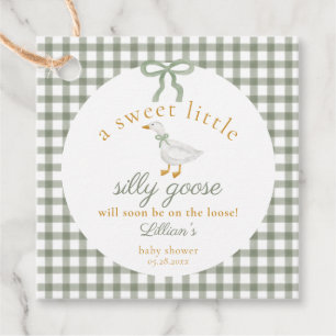 Etiquetas Para Lembrancinhas Chá de Bebê Silly Goose Green Gingham Cottagecore