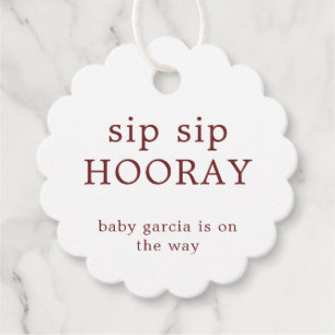 Etiquetas Para Lembrancinhas Chá de fraldas Branco Simples Burgundy Sip Hooray