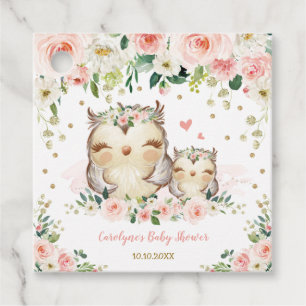 Etiquetas Para Lembrancinhas Chá de fraldas Chic Pink e Dourado Floral Coruja 