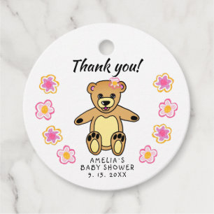 Etiquetas Para Lembrancinhas Chá de fraldas das flores do Urso de Teddy Obrigad