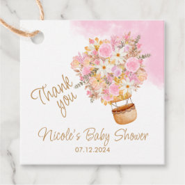 Etiquetas Para Lembrancinhas Chá de fraldas de Balão de Ar Quente Floral Rosa