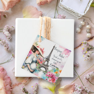 Etiquetas Para Lembrancinhas Chá de fraldas de Bonjour Bebe Floral Eiffel Tower