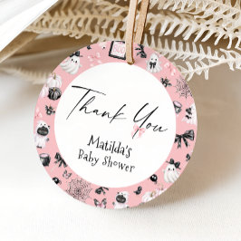 Etiquetas Para Lembrancinhas Chá de fraldas de Dia das Bruxas Rosa Pequeno