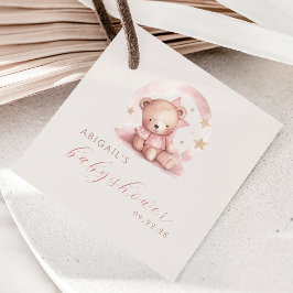 Etiquetas Para Lembrancinhas Chá de fraldas de Garota Rosa-Rosa, Urso-de-Cana-C