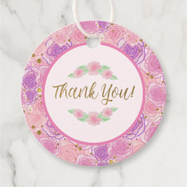 Etiquetas Para Lembrancinhas Chá de fraldas de Rosas Dourados rosa, obrigado