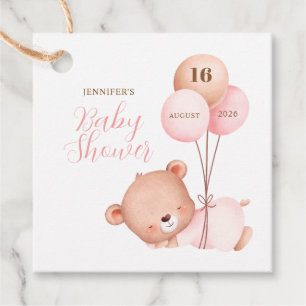 Etiquetas Para Lembrancinhas Chá de fraldas do Urso de Teddy Pink com Aquarela