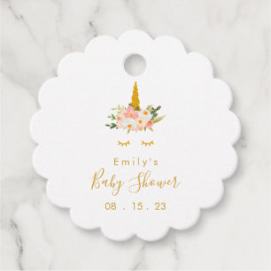 Etiquetas Para Lembrancinhas Chá de fraldas Dourado Floral Unicorn