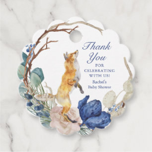 Etiquetas Para Lembrancinhas Chá de fraldas Floral de Cobra Woodland Fox Water
