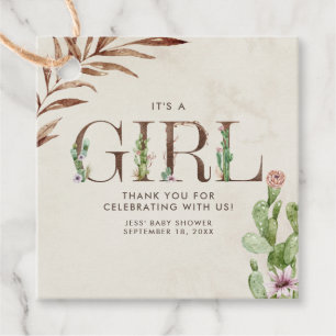 Etiquetas Para Lembrancinhas Chá de fraldas Floral de Couro do Cactus