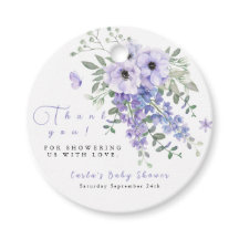 Chá de fraldas floral púrpura Lilac Obrigado etiqu