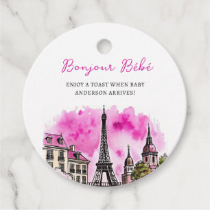Etiquetas Para Lembrancinhas Chá de fraldas preto rosa-rosa do Bonjour Bebe fra