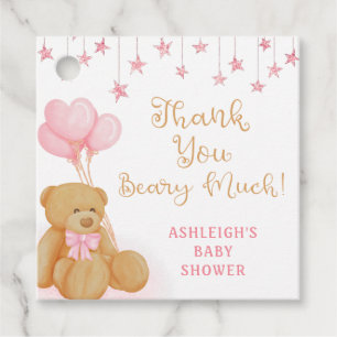 Etiquetas Para Lembrancinhas chá de fraldas Teddy Bear Pink Stars Obrigado