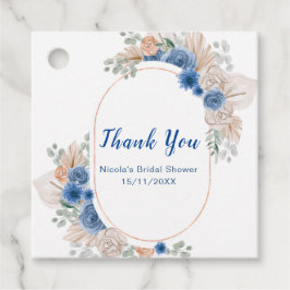 Etiquetas Para Lembrancinhas Chá de Noiva Azul Boho com Grama de Pampas