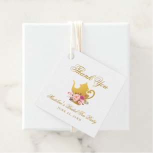 Etiquetas Para Lembrancinhas Chá de Noiva Floral em Dourado Rosa Agradecimento