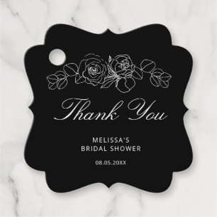 Etiquetas Para Lembrancinhas Chá de Noiva Floral Preto e Branco Simples